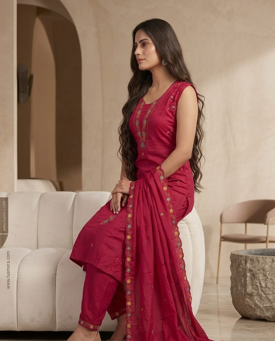 Roman 2-Tone - lustrous, smooth structured Kurti Set with extra short sleeves