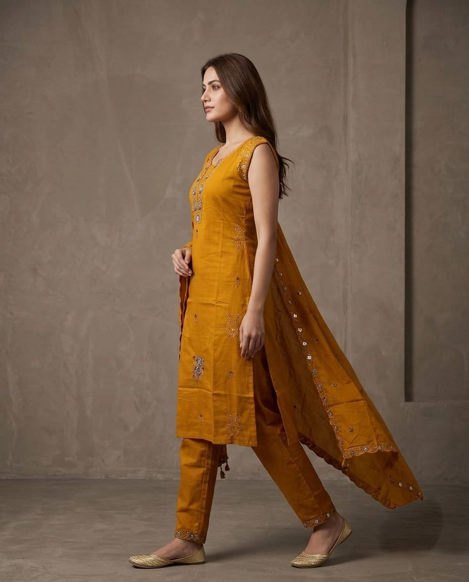 Roman 2-Tone - lustrous, smooth, structured Kurti Set with extra short sleeves