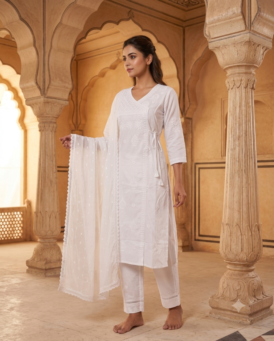 White Chikankari Kurti Set