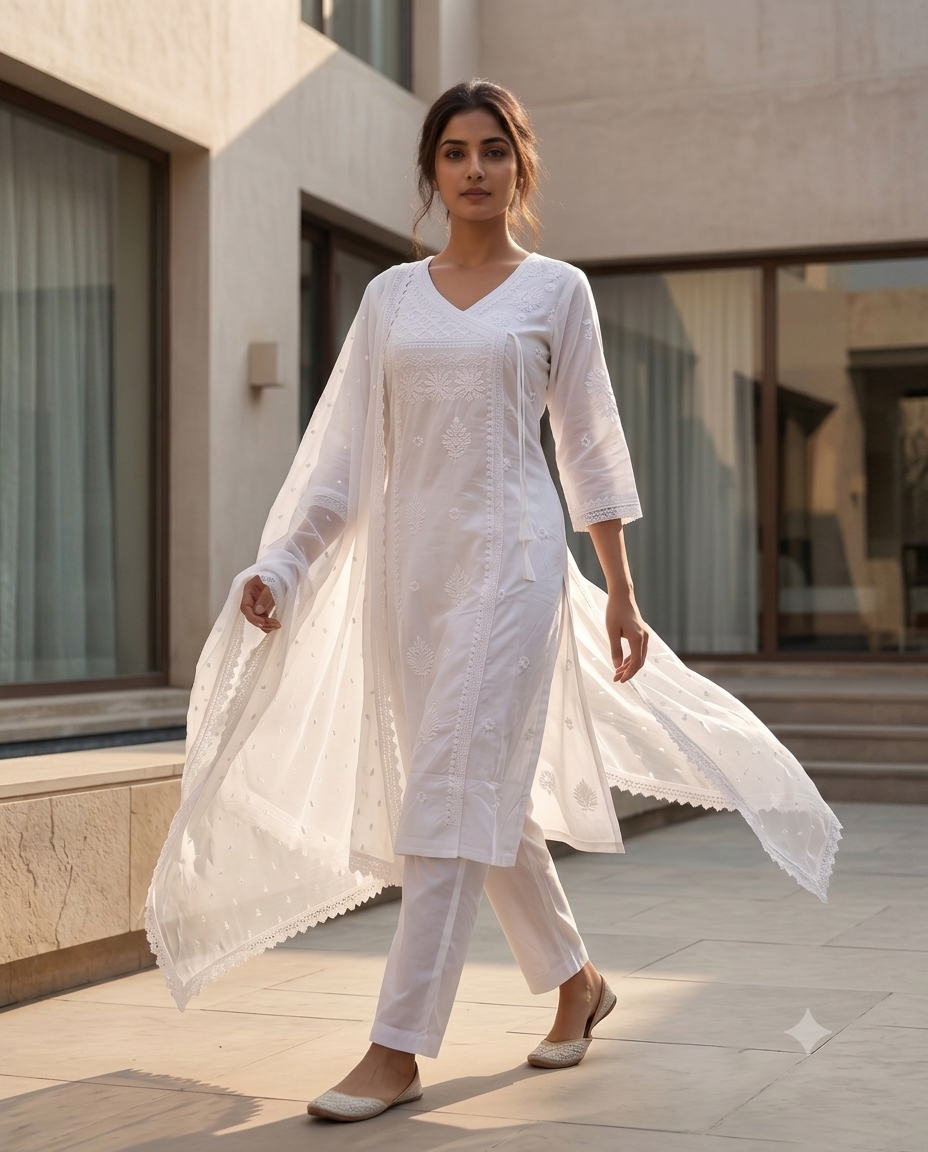 White Chikankari Kurti Set