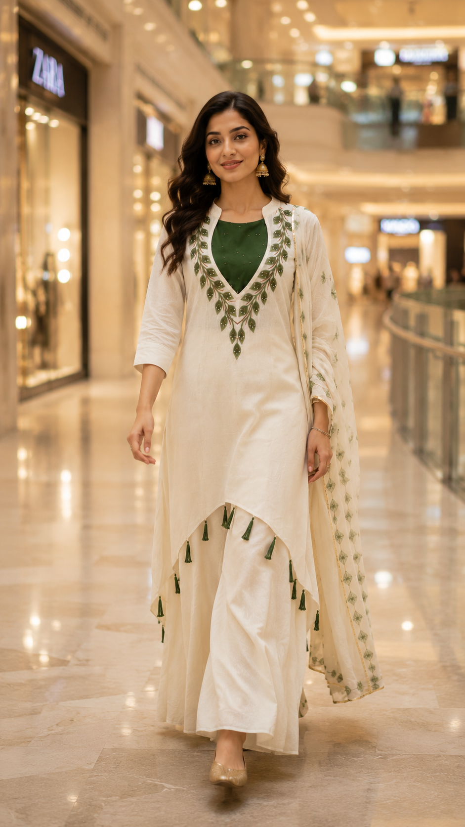 Ivory Leaf Embroidery Palazzo Set
