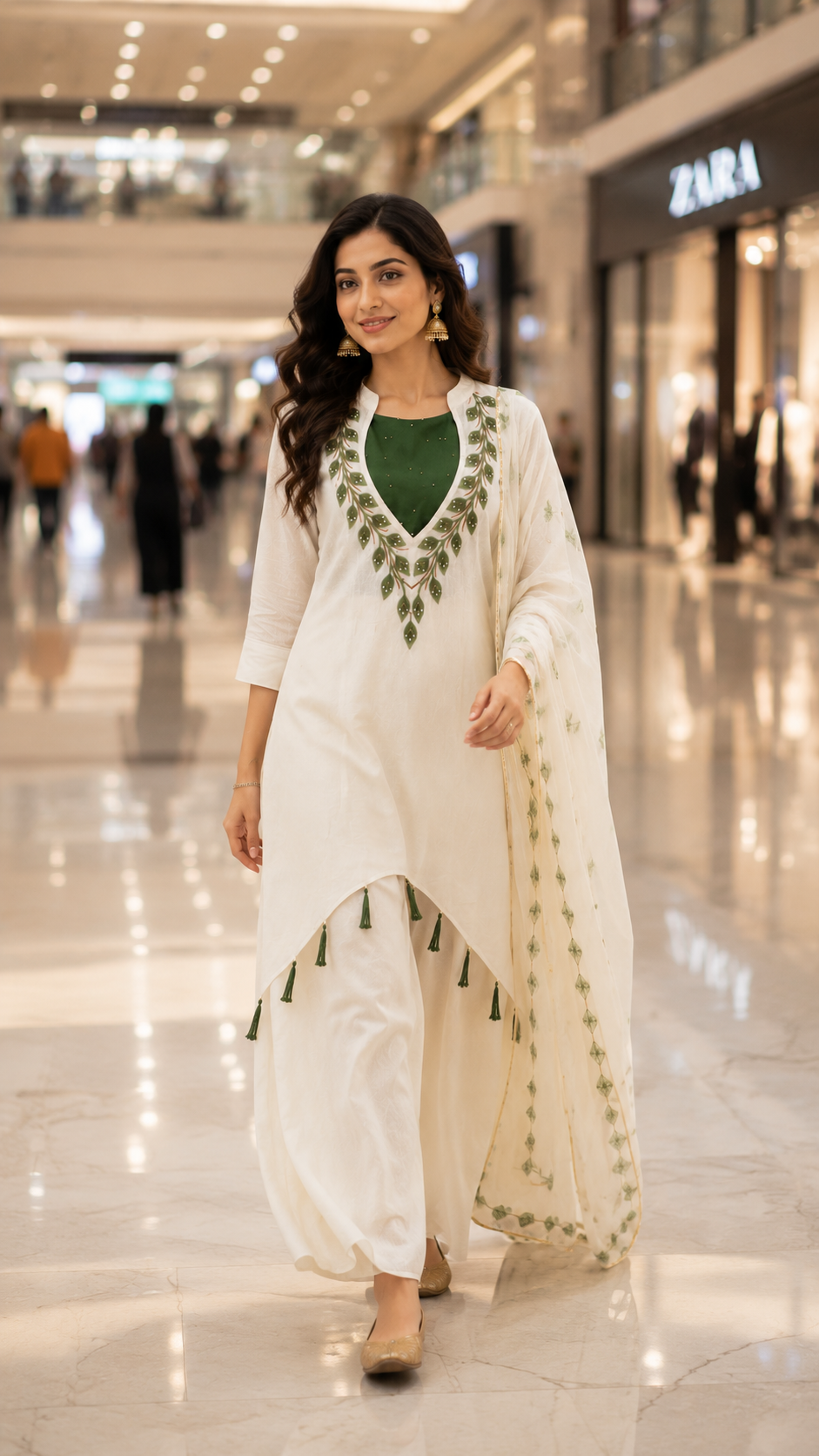 Ivory Leaf Embroidery Palazzo Set