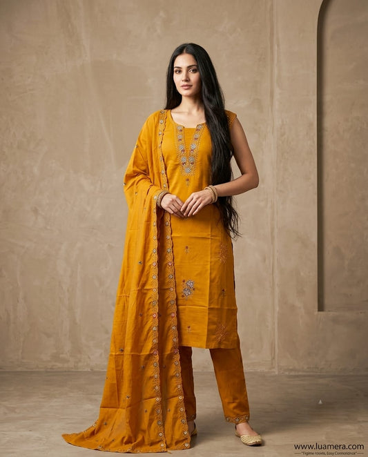 Roman 2-Tone - lustrous, smooth, structured Kurti Set with extra short sleeves